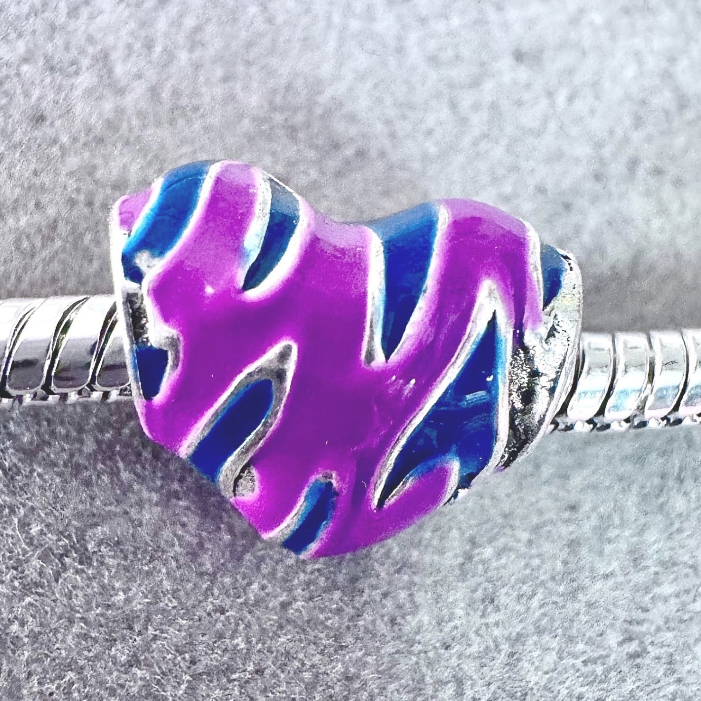 Zebra Heart Charm Bead Purple Blue Fits Pandora